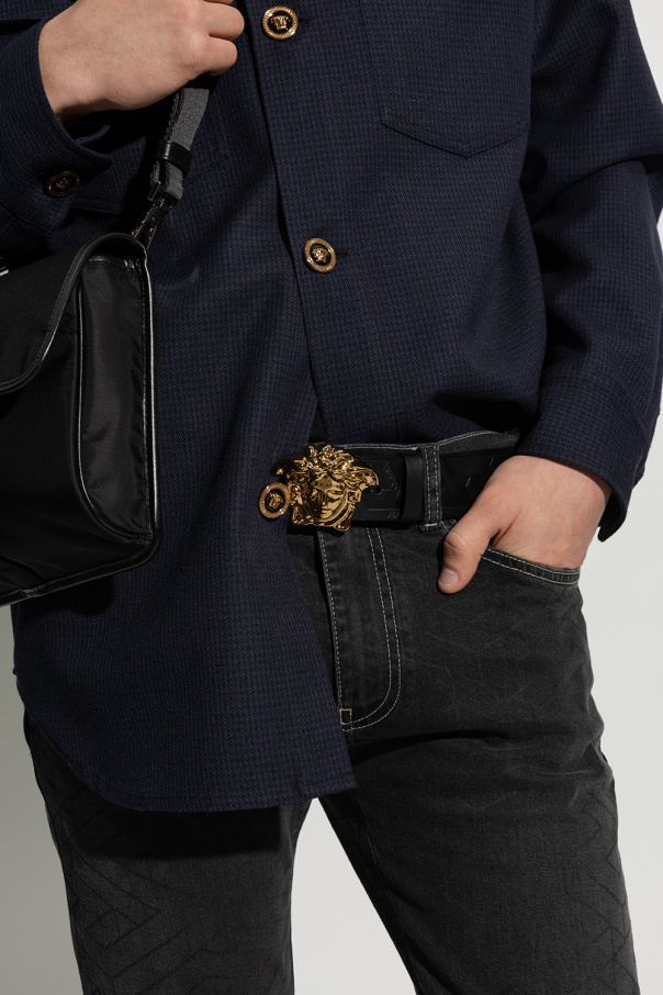 genuine leather versace belt men